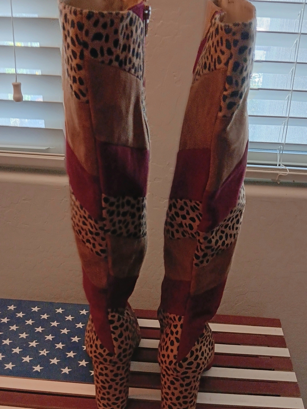 BAMBOO Over-the-Knee Leopard & Burgundy Patchwork Boots - Picture 3 of 4